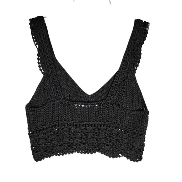 Nectar Clothing Crochet Crop Top Size Small / Med Black Sleeveless Scalloped Hem - Picture 5 of 5